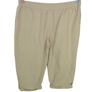 Emily Daniels Beige Crinkle Cotton Pull On Capri Pants With Pockets Plus Size 2X